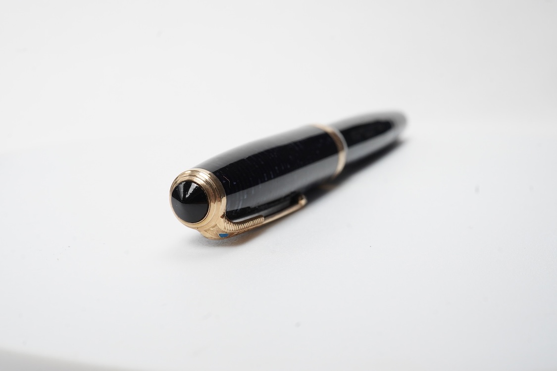 A Parker Long Major Vacumatic in rare blue pearl fitted with 14ct. gold Vacumatic nib